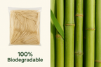 可持续性与包装	构图： 并排放置一个竹签散装袋（或内包装）和一个竹子原料的特写。文字： 简洁标注 "100% Biodegradable" and "Sustainably Sourced." (风格：自然、环保、信息图表)	环保理念和可持续发展卖点。