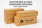 批发与定制展示	构图： 整齐堆叠 4-5 个带有定制化外包装的寿司工具盒，展示批量感。其中一个盒子旁边放置一个模拟客户 Logo 的定制标签。文字： "Custom Box & Logo Engraving Available - Bulk Order Ready."	OEM/ODM 服务和批量定制。